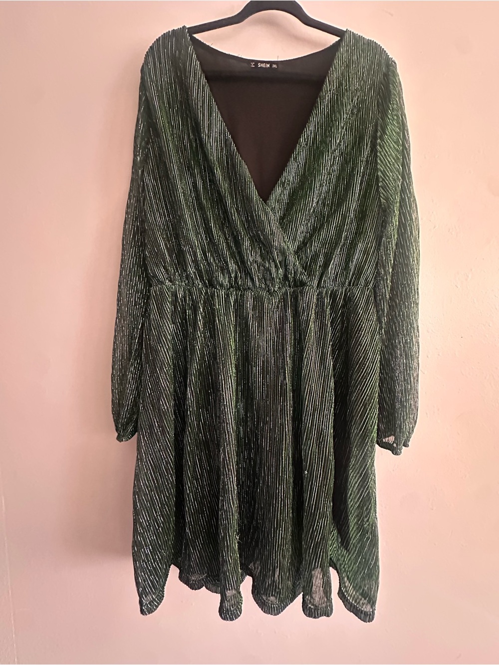 SHEIN Emerald Green Metallic Pleated Mini Dress